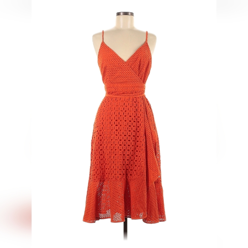 Trina Turk Orange Eyelet Wrap Midi Skirt